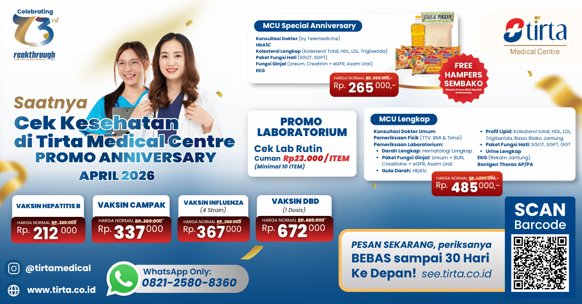 PROMO Medical Check Up (MCU) Lengkap, Cek Lab, Vaksin Hepatitis B, Vaksin DBD, Vaksin Herpes Zoster - Desktop April-Mei 2026